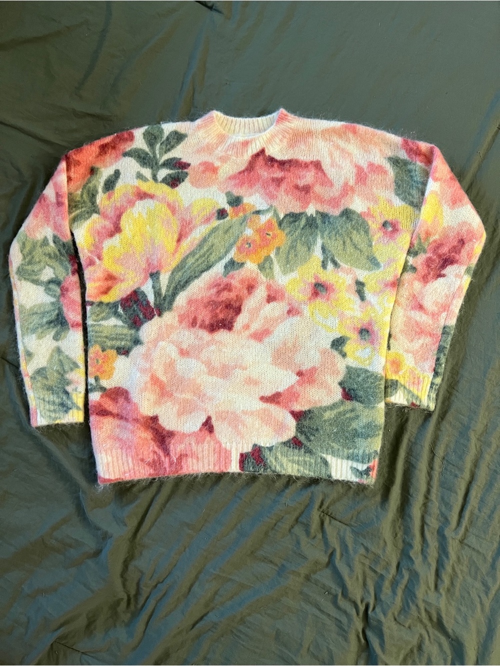 Sézane Floral Kid Mohair Blend Sweater XXS Paris Fuzzy Knit Pullover